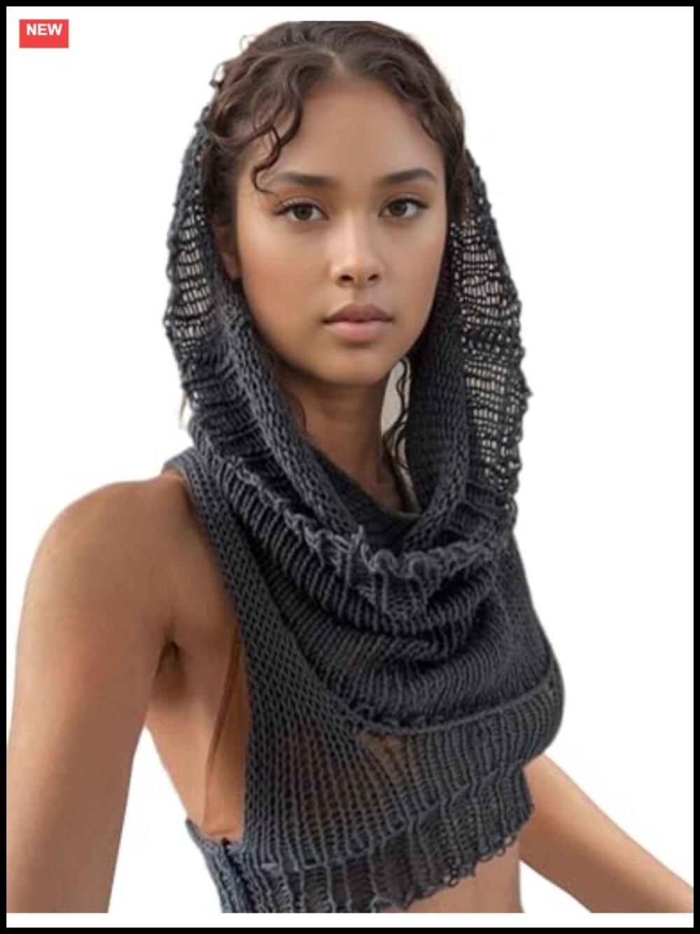 Knit Crop Hoodie Vest Open Back Sleeveless Top Streetwear Rave Festival